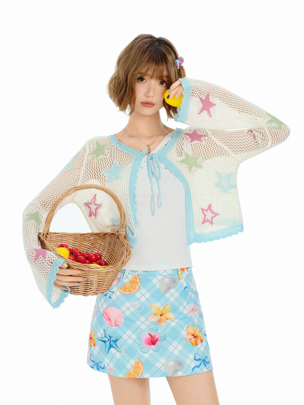 Girlyhalo Contrast Flower Knitted Cardigan