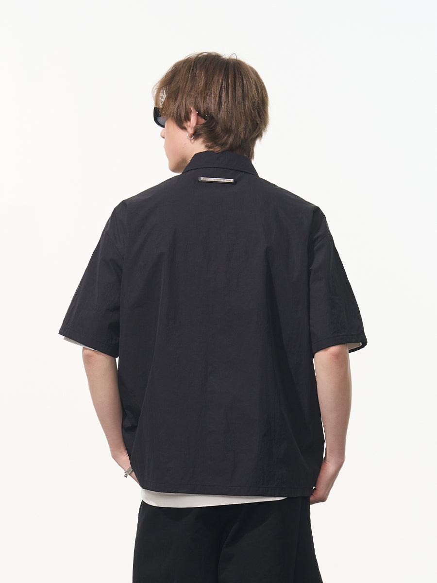 Harshandcruel Outdoor Contrast Splicing Deconstruction Short Sleeve Zipper Shirt