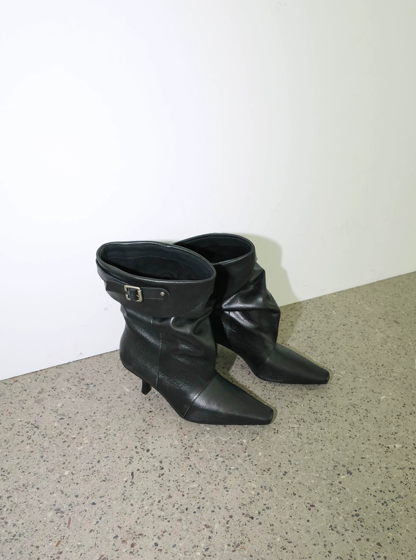 Maltelle Cowhide Pointed Pleated Stiletto Boots