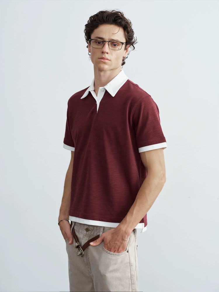 VLABMADE Lazy Contrasting Fake Two-piece Polo Shirt