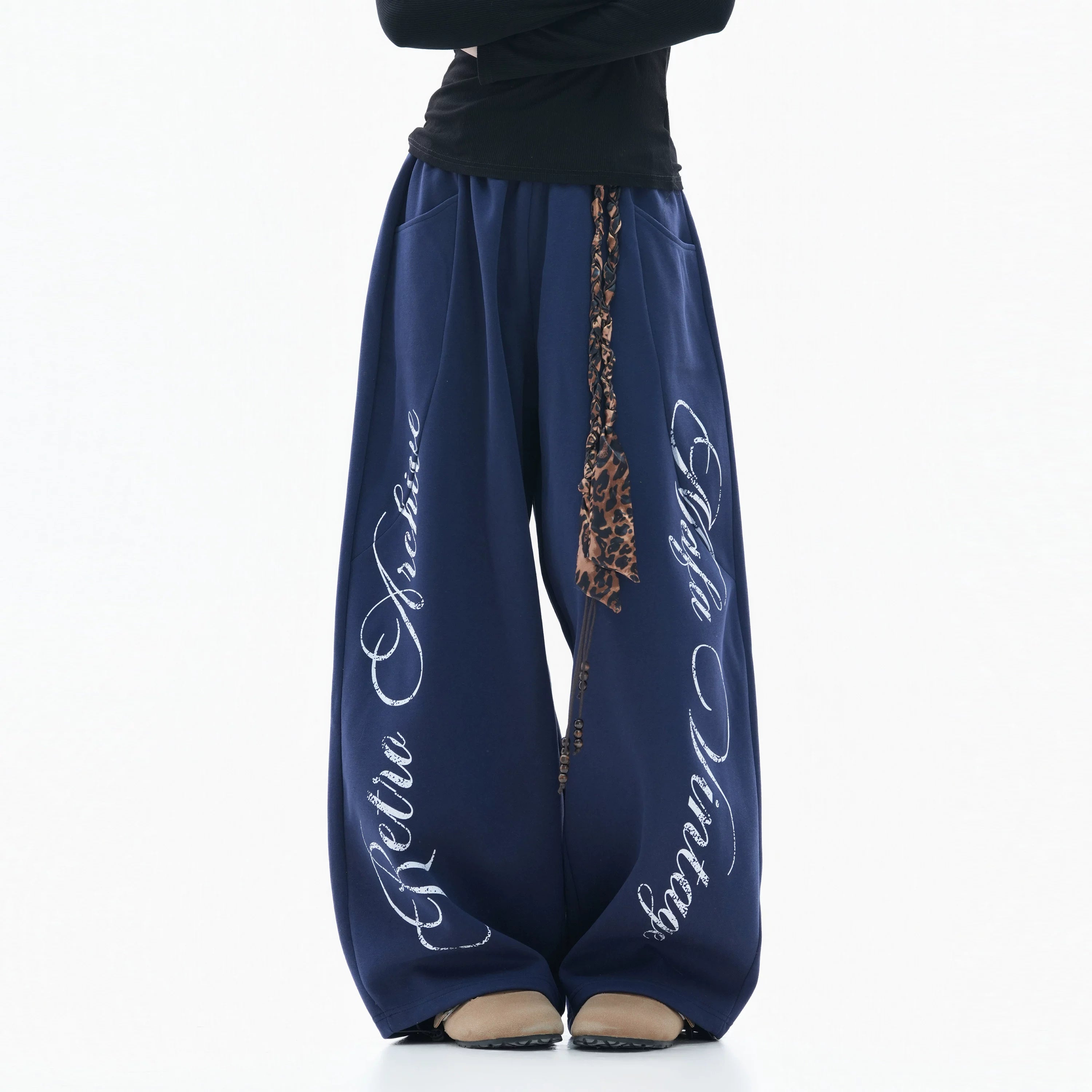Zuocisankon Leopard Print Strap Casual Sweatpants