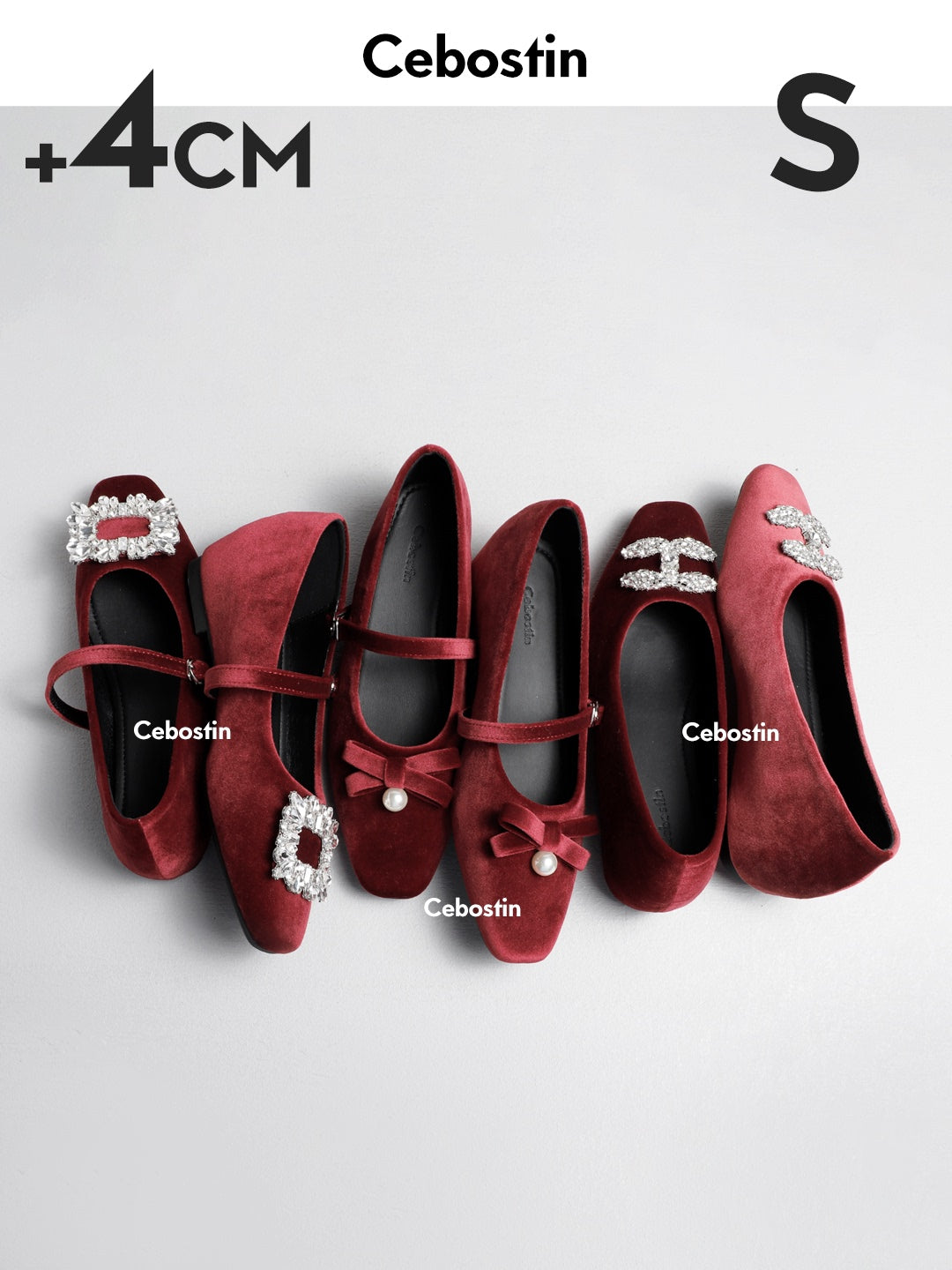 Cebostin Square Head Rhinestone Heightening Shallow Mouth Single Shoe