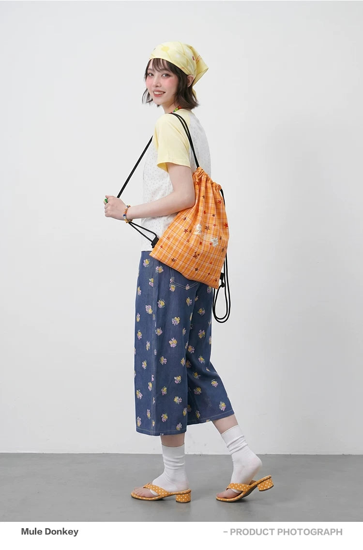 Donkey Plaid Star Niche Double Shoulder Drawstring Bag