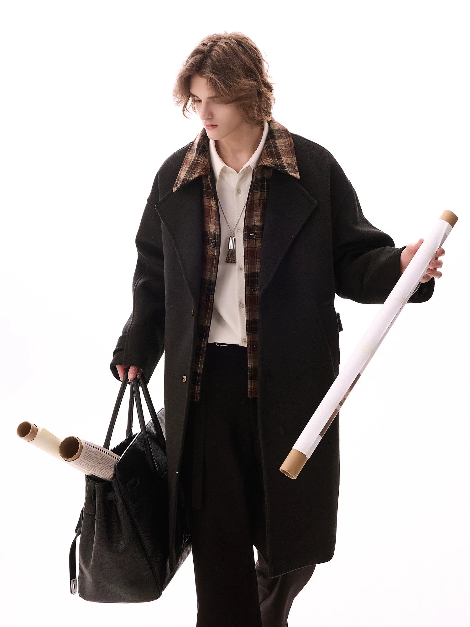 CHOR Casual Plaid Stitching Fake Two-piece Woolen Jacket