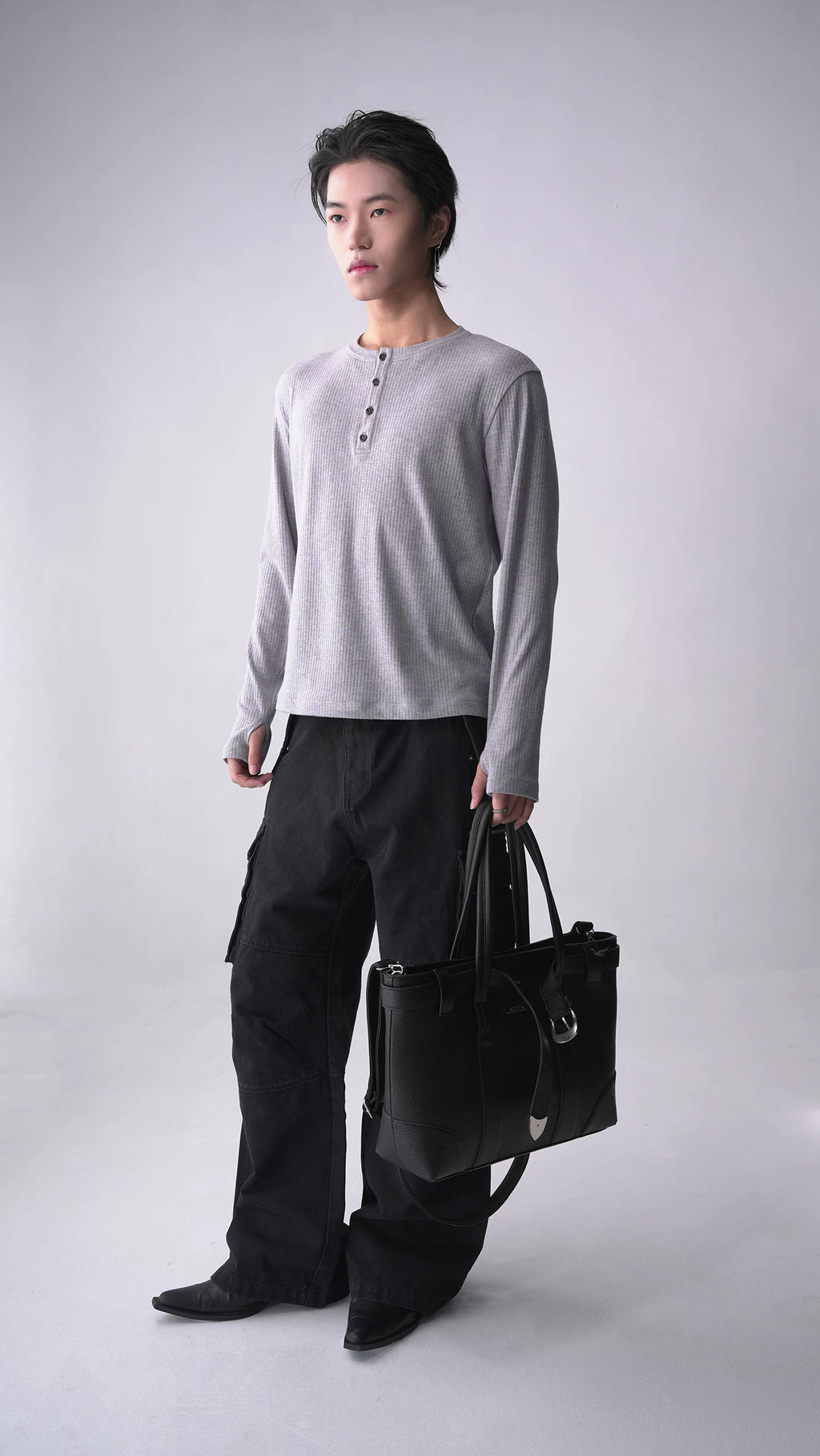 SOUTHFISH Casual Henry Neck Stretch Long Sleeve