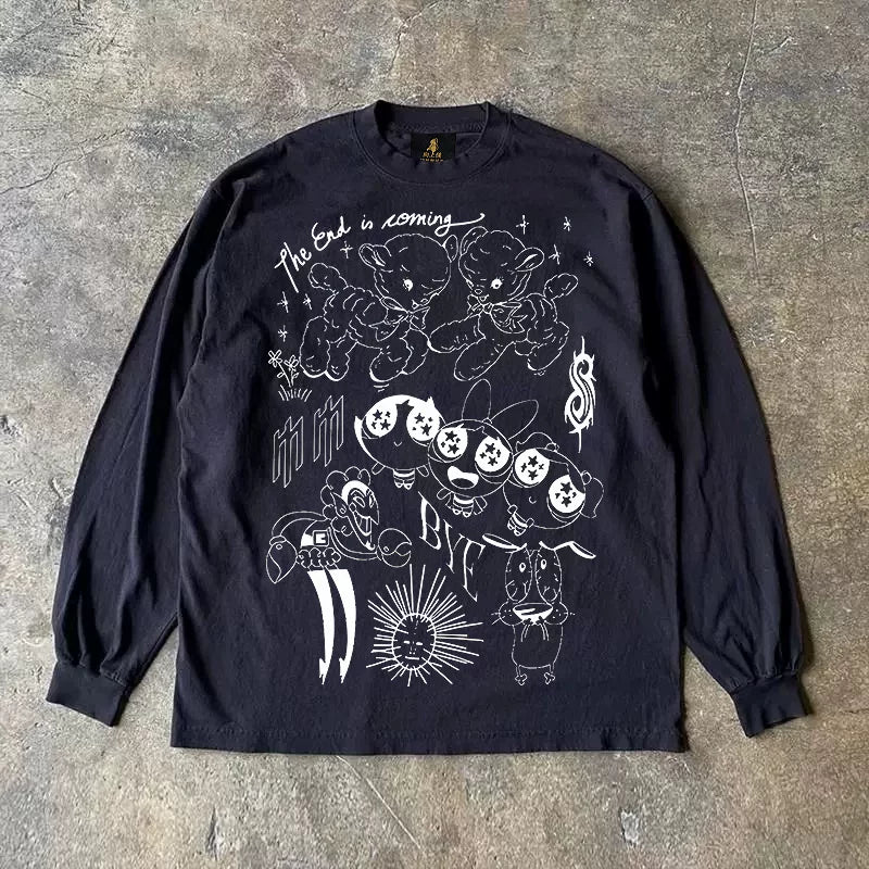 UPUPXIA Cartoon Graffiti Print Casual Tee
