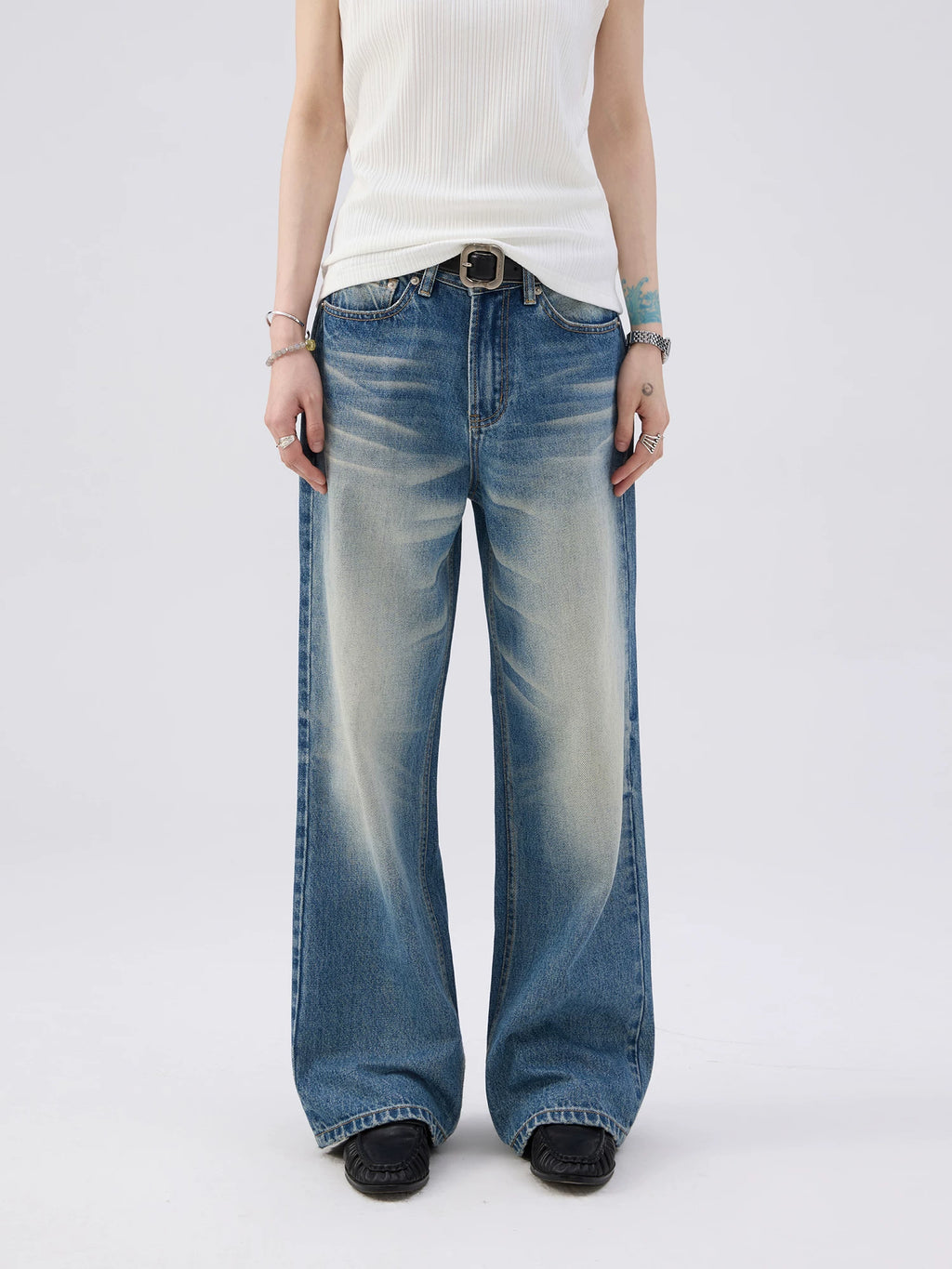 Sameuoo Hand-pleated Straight Jeans