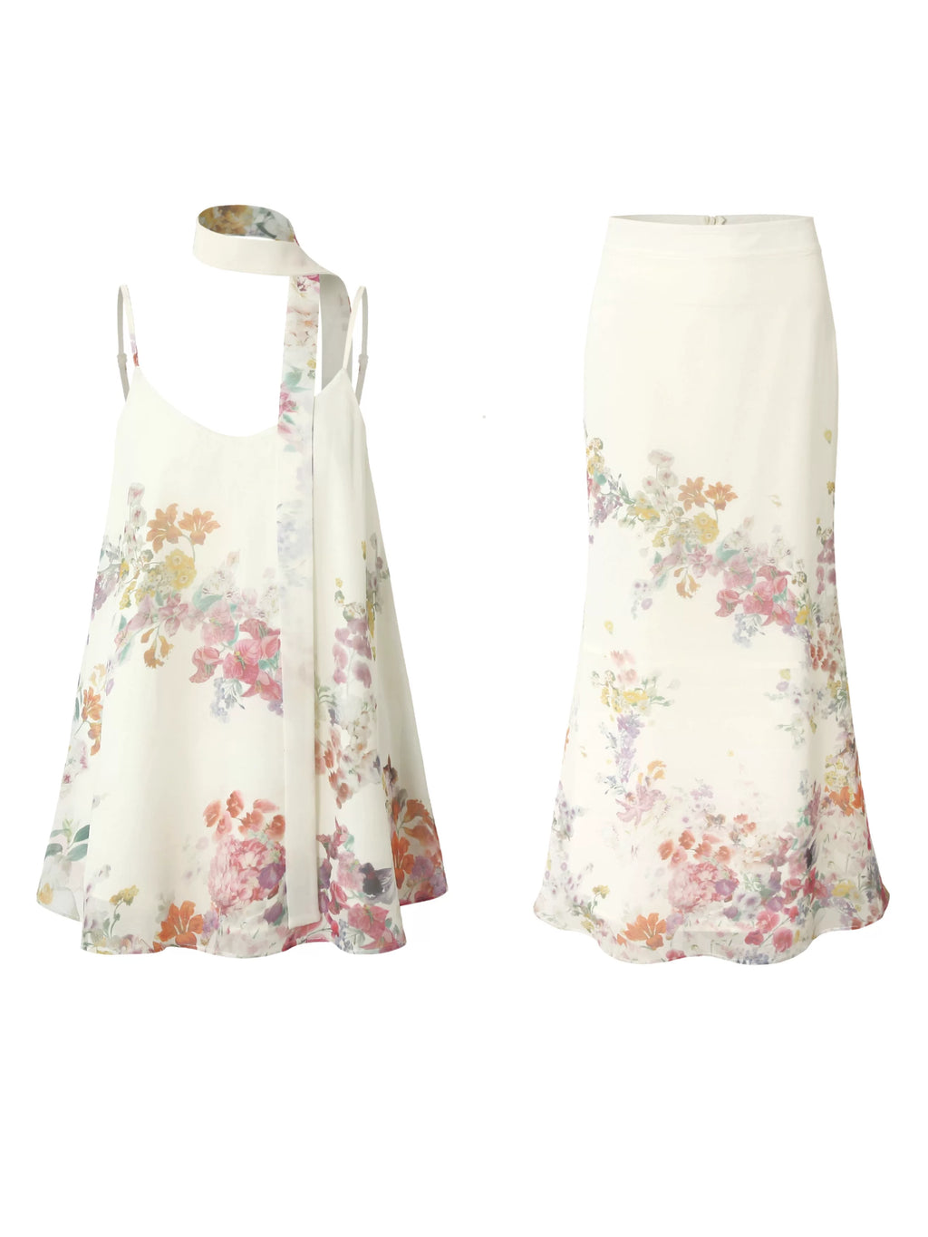 LOUMUTAKU Flower Waterprint Lazy Suspender Dress