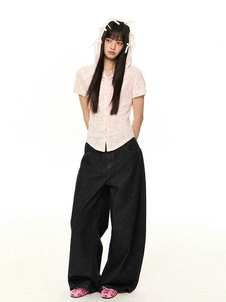 EZEK Miu Short-sleeved Hooded Shirt