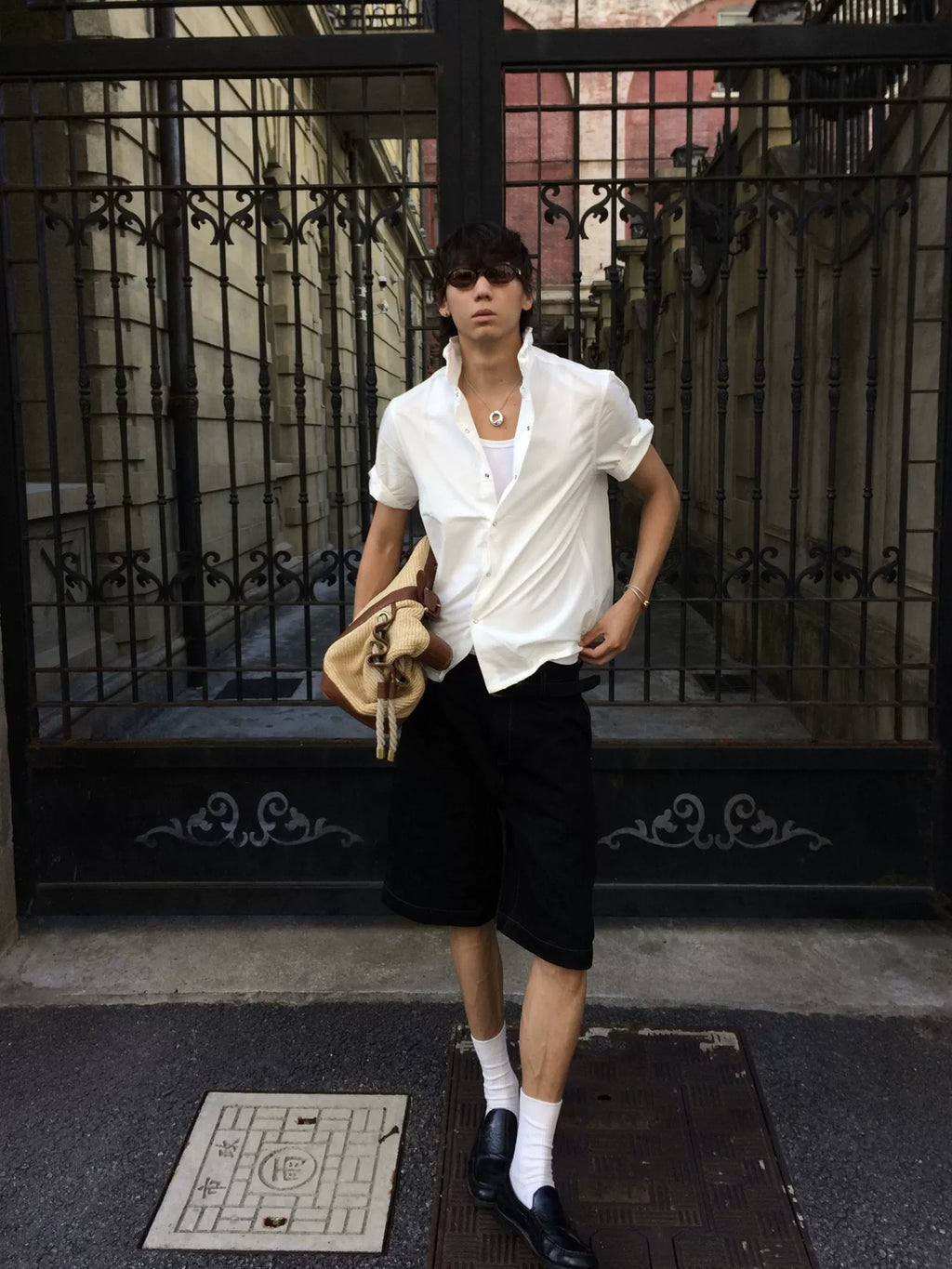 Borrowed Project Casual Square Neck Short Sleeve Shirt