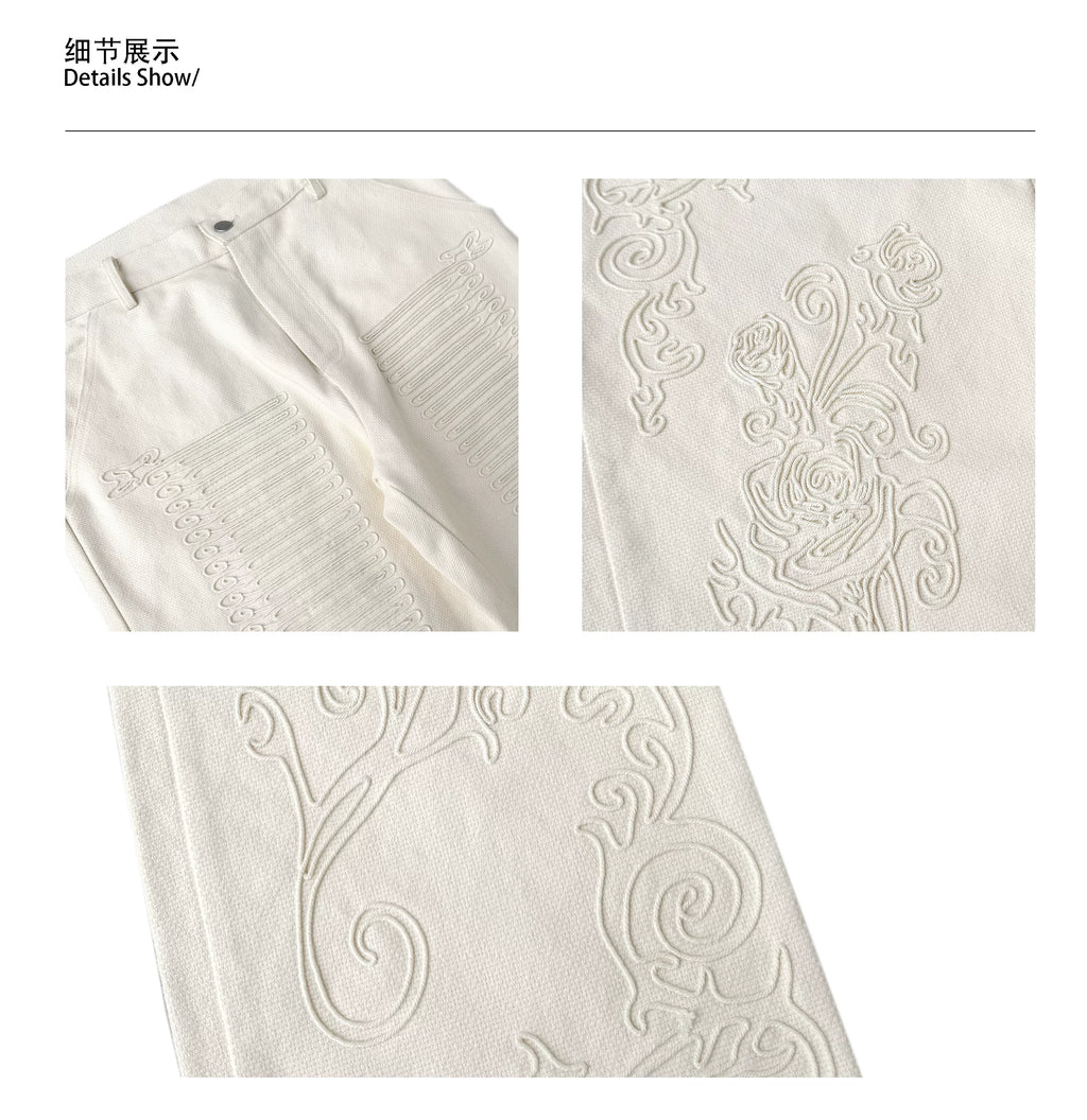 CHAI Rope Embroidered Woven Loose Straight Trousers