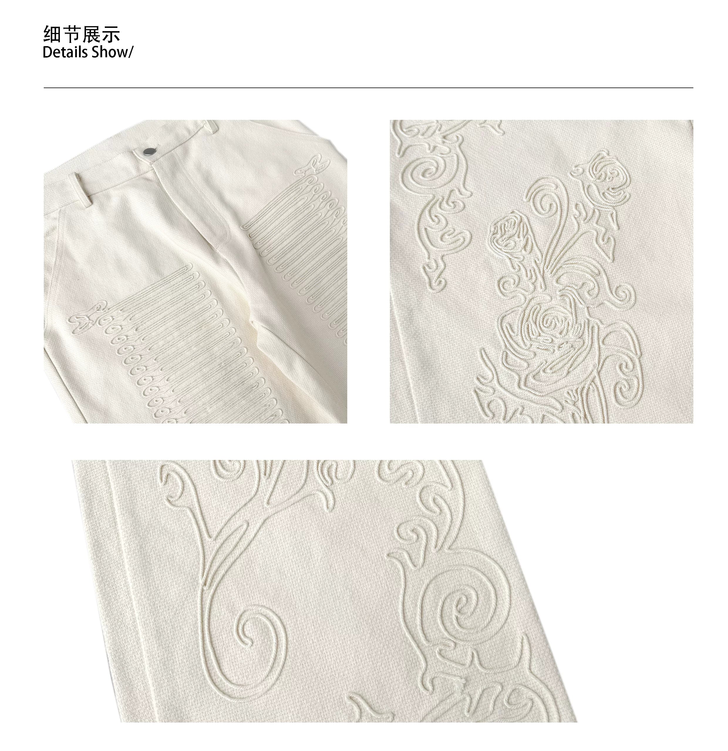 CHAI Rope Embroidered Woven Loose Straight Trousers