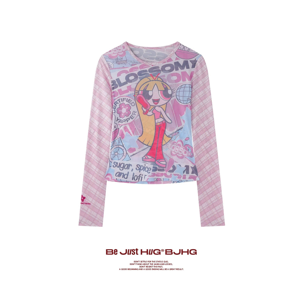 BJHG [Flying Girl Police Joint Name] Sweet and Cool Slim-fit Long Sleeve Blouse
