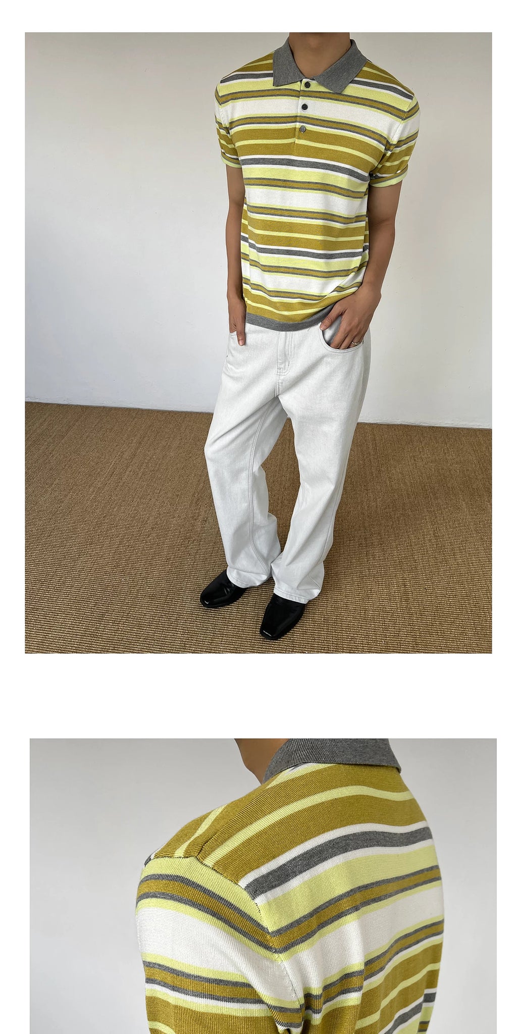 Chein Contrasting Striped Knitted Polo Shirt