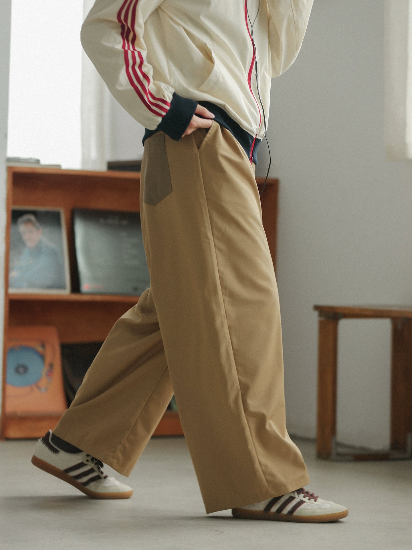NOEARS Contrasting Stitching Elastic Waist Slacks