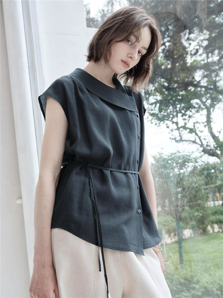 Giordano Lapel-neck Strappy-sleeved Shirt