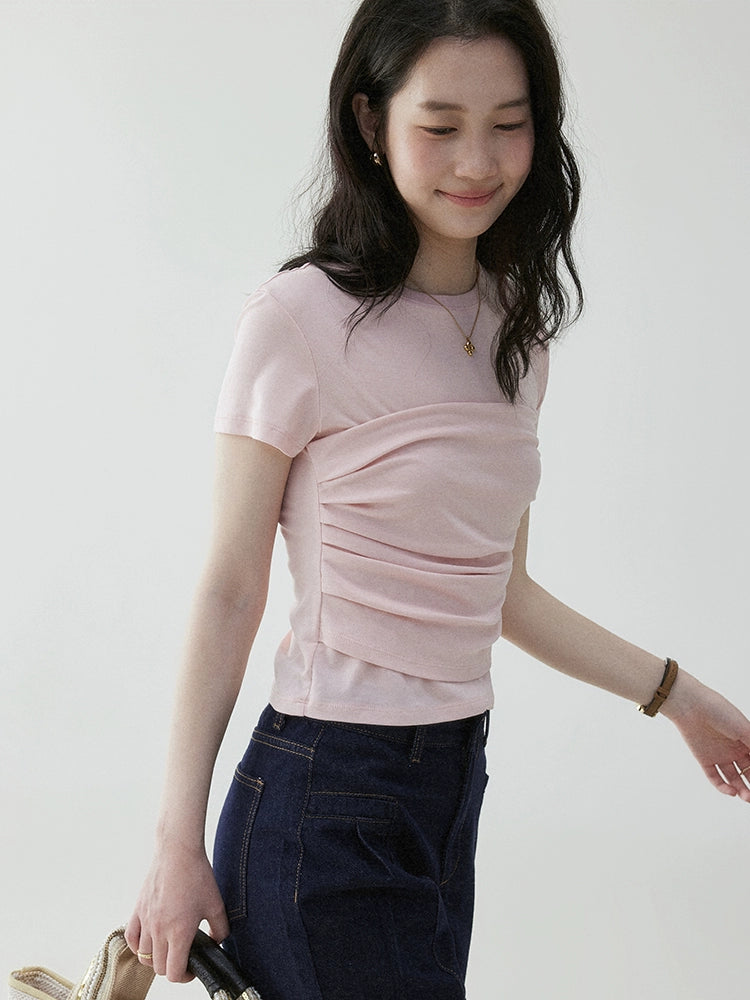 VOOE Sweet Pleated Skinny Short Tee