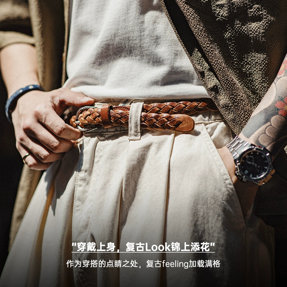 Madden Vintage Woven Cowhide Leather Belt