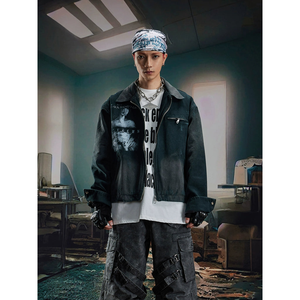 NOMANIAI Spoils Loose Short Lapel Zipper Jacket