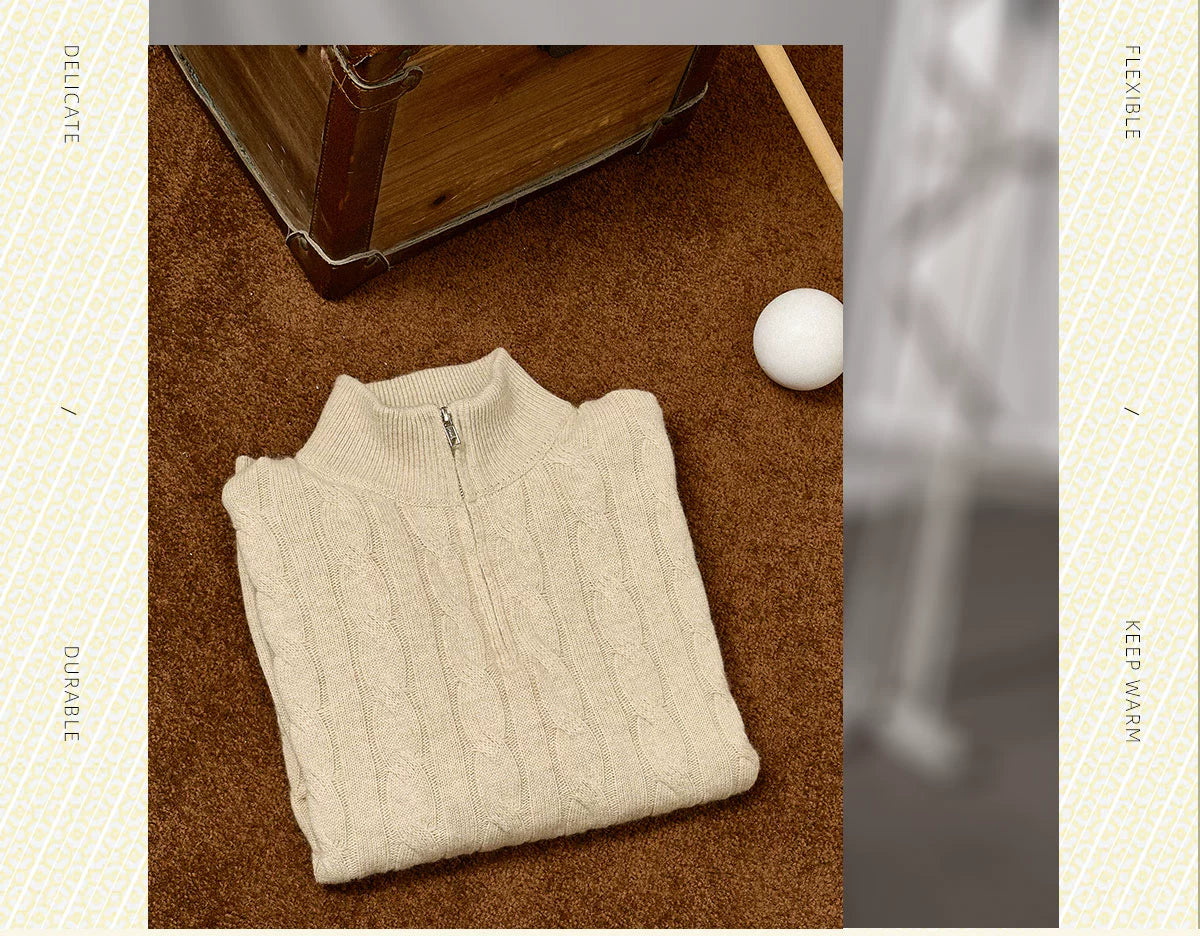 CULTUM Vintage Half-zip Turtleneck Knitted Sweater