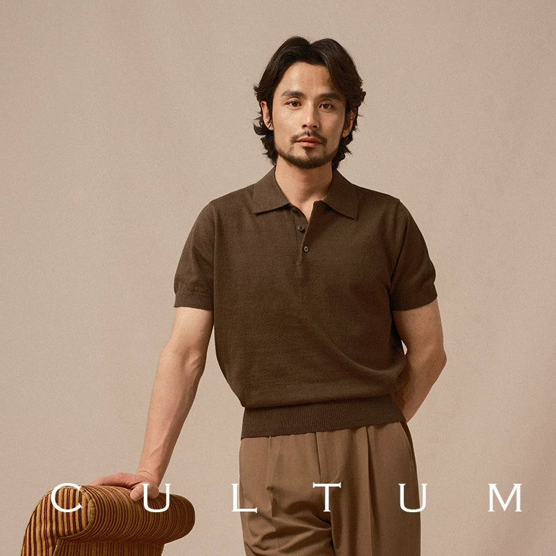 CULTUM Lapel Cotton and Linen Knitted Light Polo Shirt