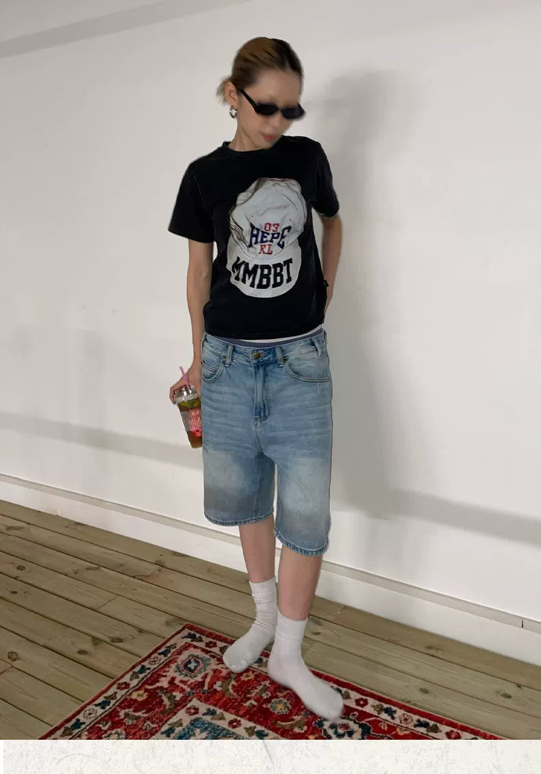 MMBBT Fun Baseball Cap Print Crew Neck Tee