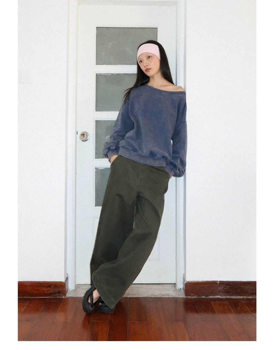 FUNKYFUN Lace Print Burrs Straight-leg Pants