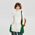 Girlyhalo Semi-turtleneck Multi-layer Lace Stacked Slim-fit Bottoming Shirt