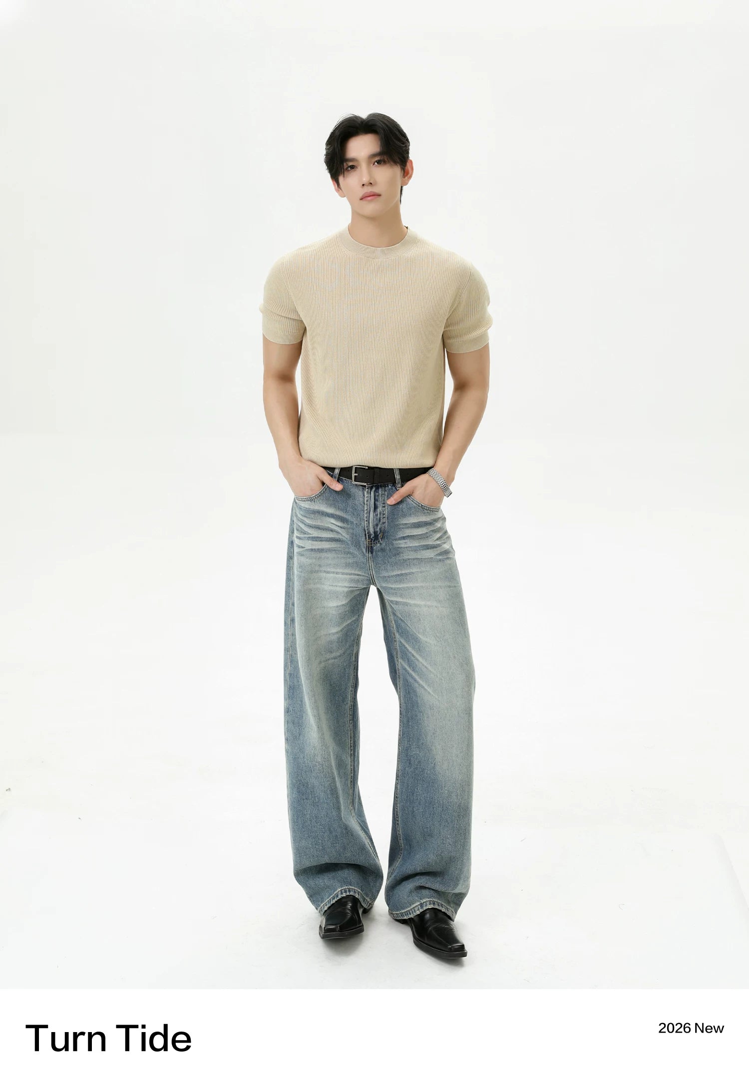 TURNTIDE Front Shoulder Knit Casual Tee
