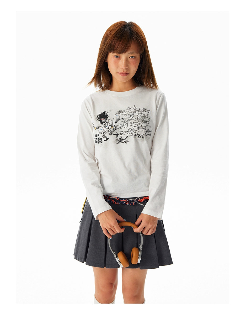 CryingCenter Kitten Relay Hand Painted Front Shoulder Slim Long Sleeve