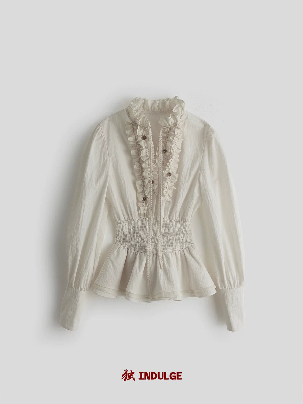 INDULGE Hem Fungus Edge Stand-up Collar Waist Shirt