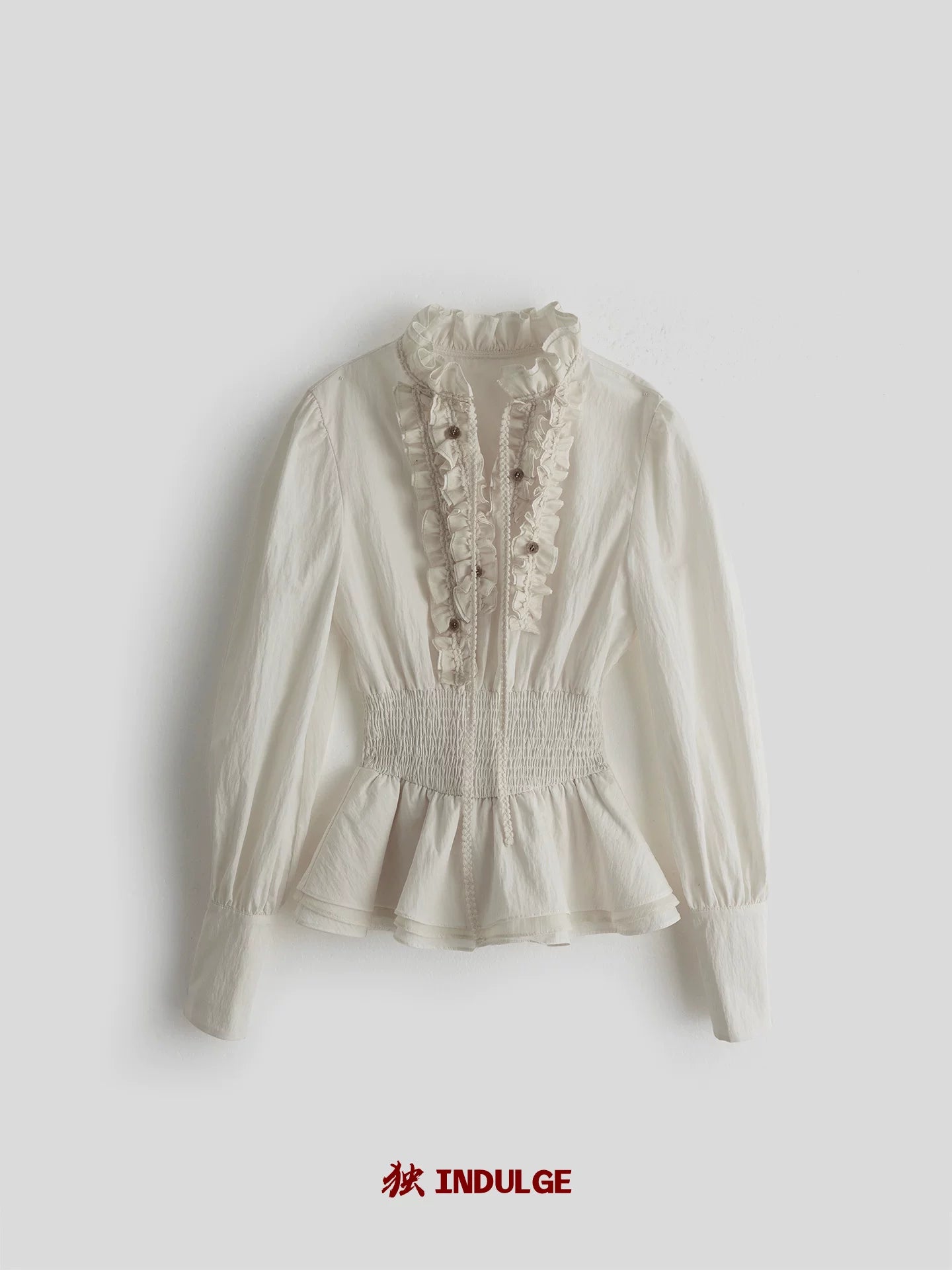 INDULGE Hem Fungus Edge Stand-up Collar Waist Shirt