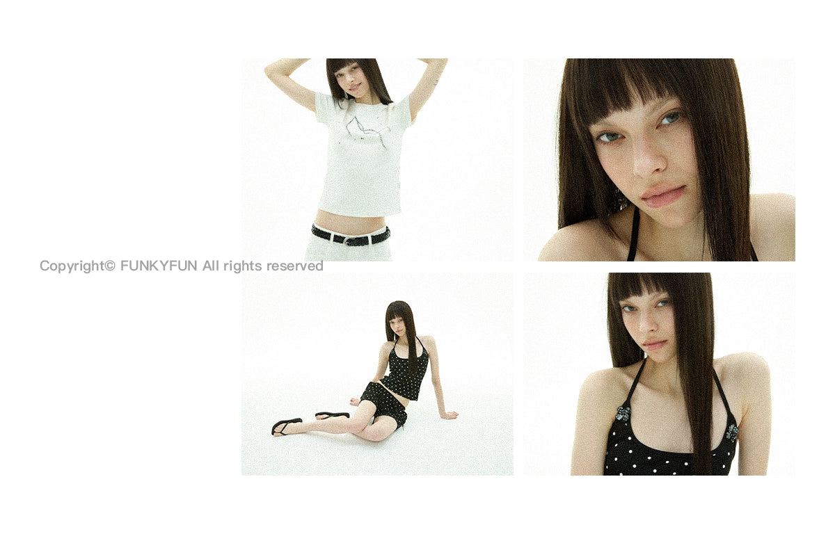 FUNKYFUN Full Printed Polka Dot Button Neck Sling Vest