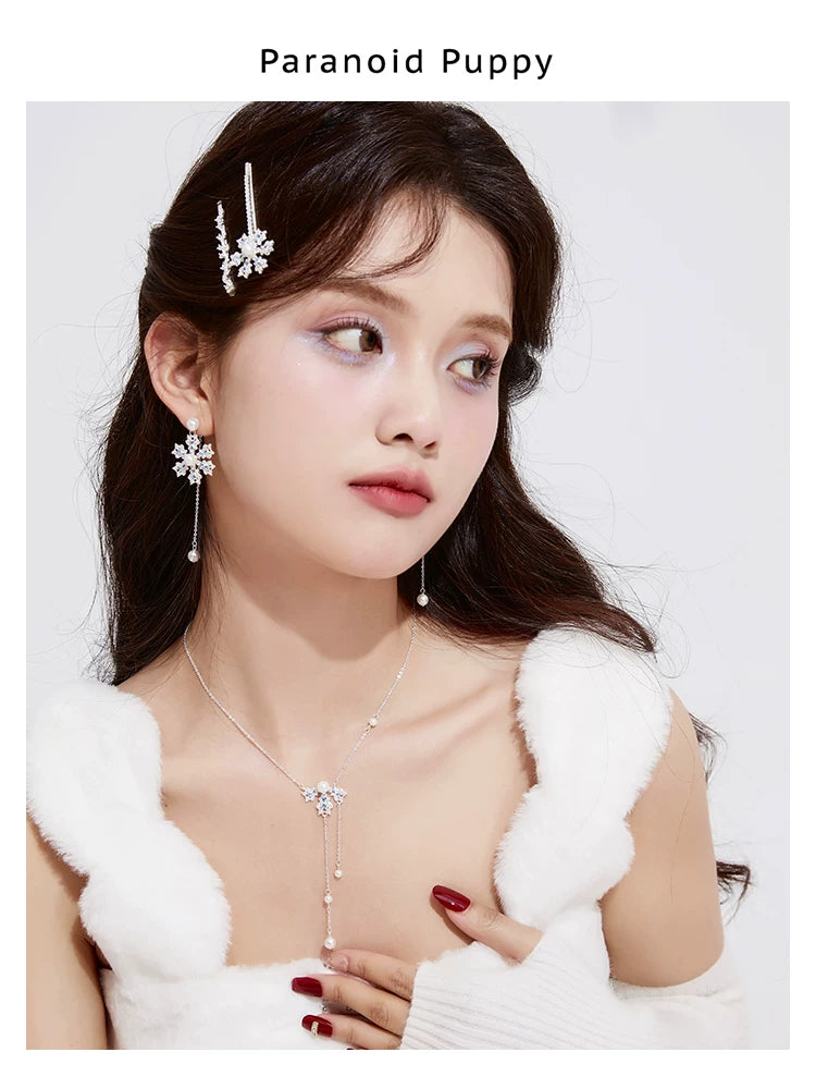 PP Snowflake Pearl Fringed Earrings