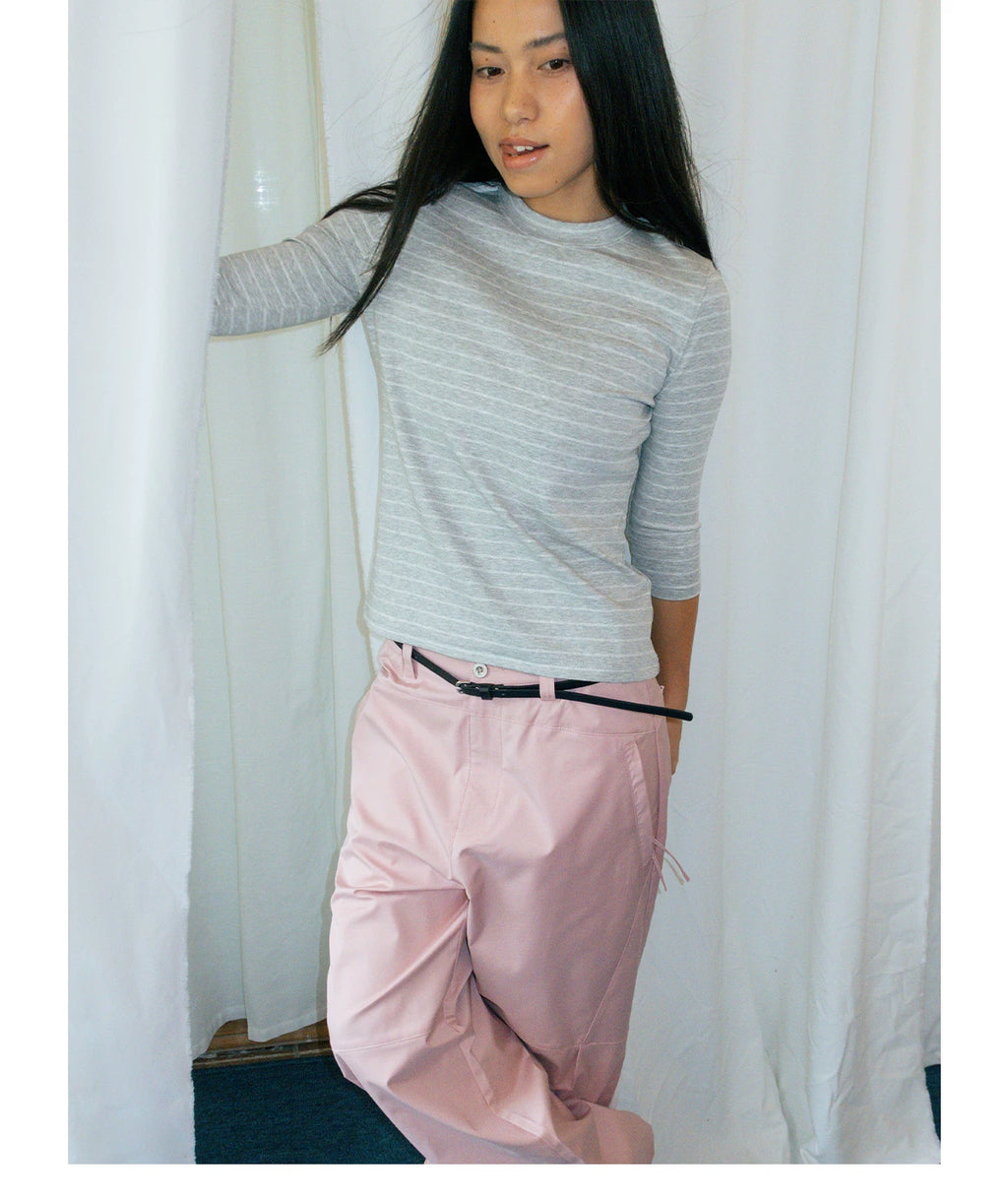 FUNKYFUN Stretch Pinstriped Front Shoulder Tee