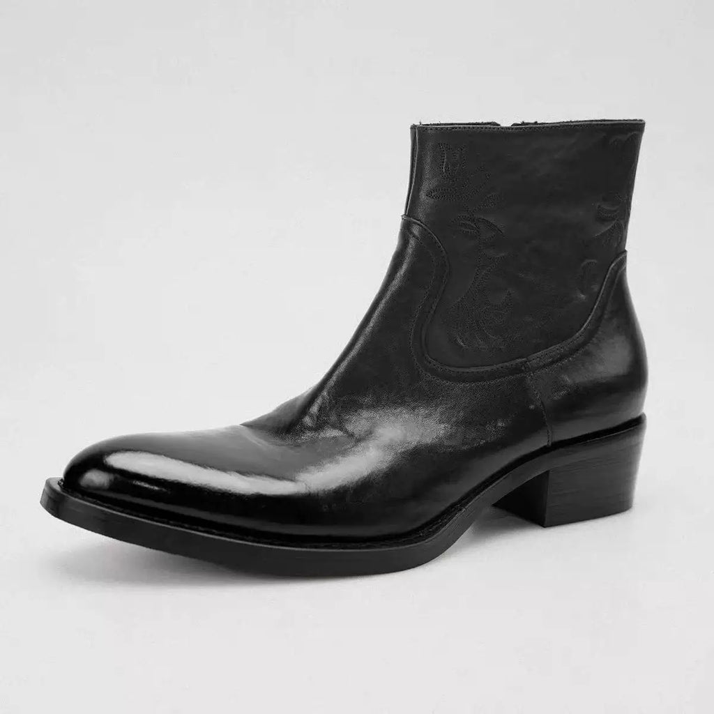 SHENLV STUDIO Top Cowhide High Heel Pointed Chelsea Boots