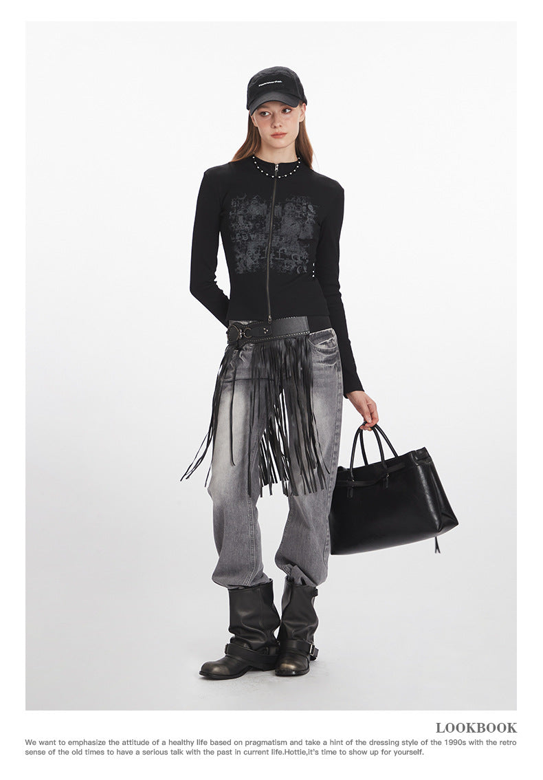 Nariele Small Stand Neck Front Shoulder Slim Sleeve Long Sleeve