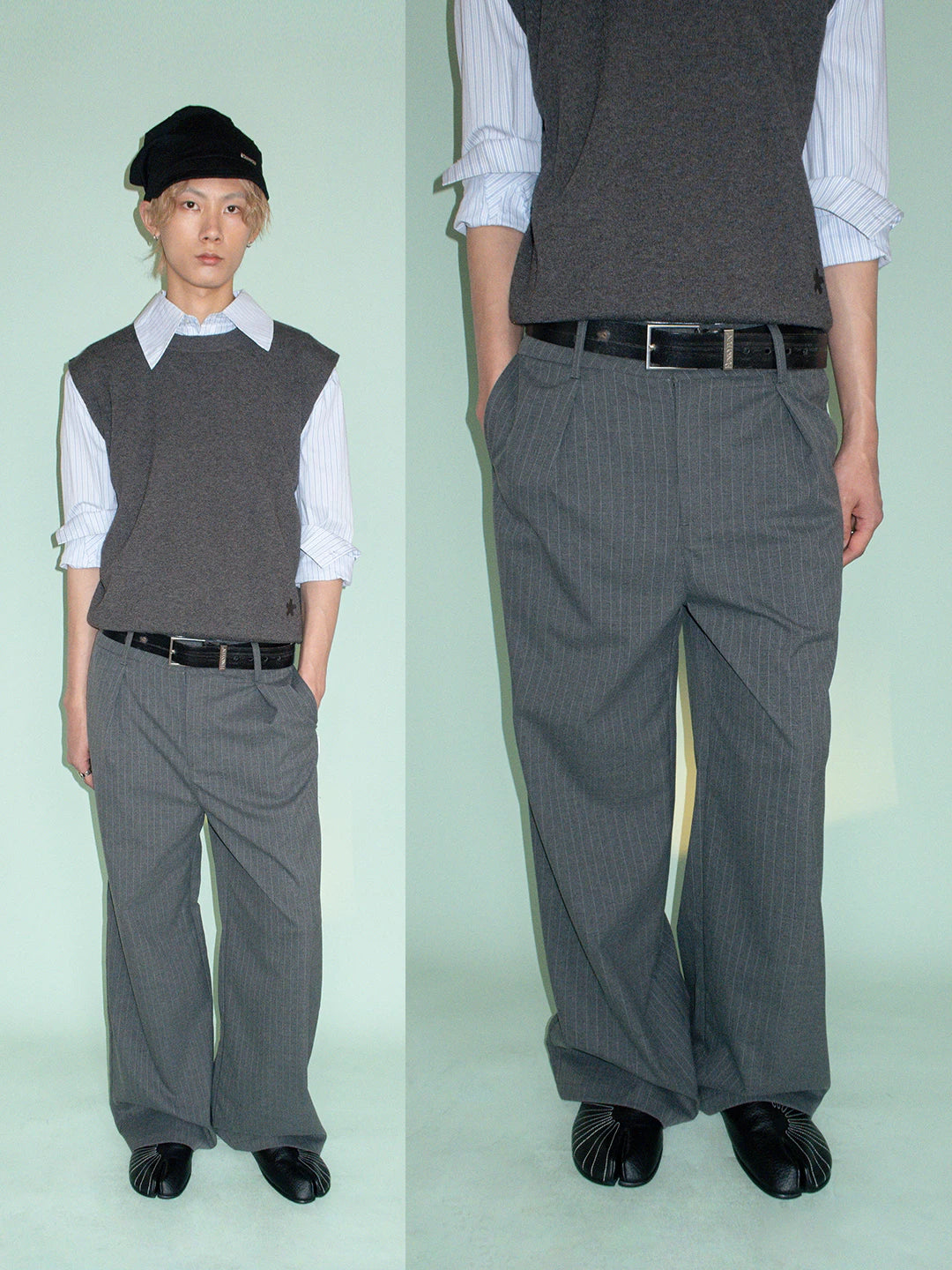 FUNKYFUN Pinstriped Straight Loose Casual Trousers