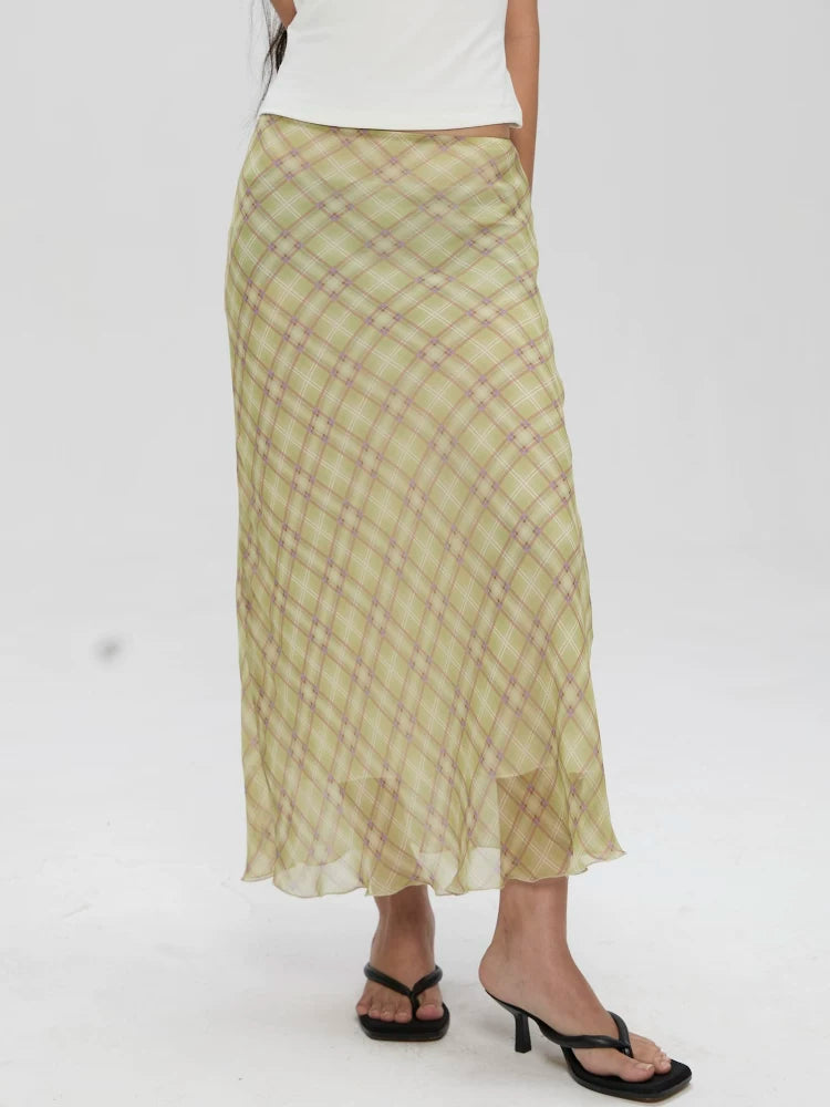 Veryrareme Low-rise Checked Chiffon Skirt