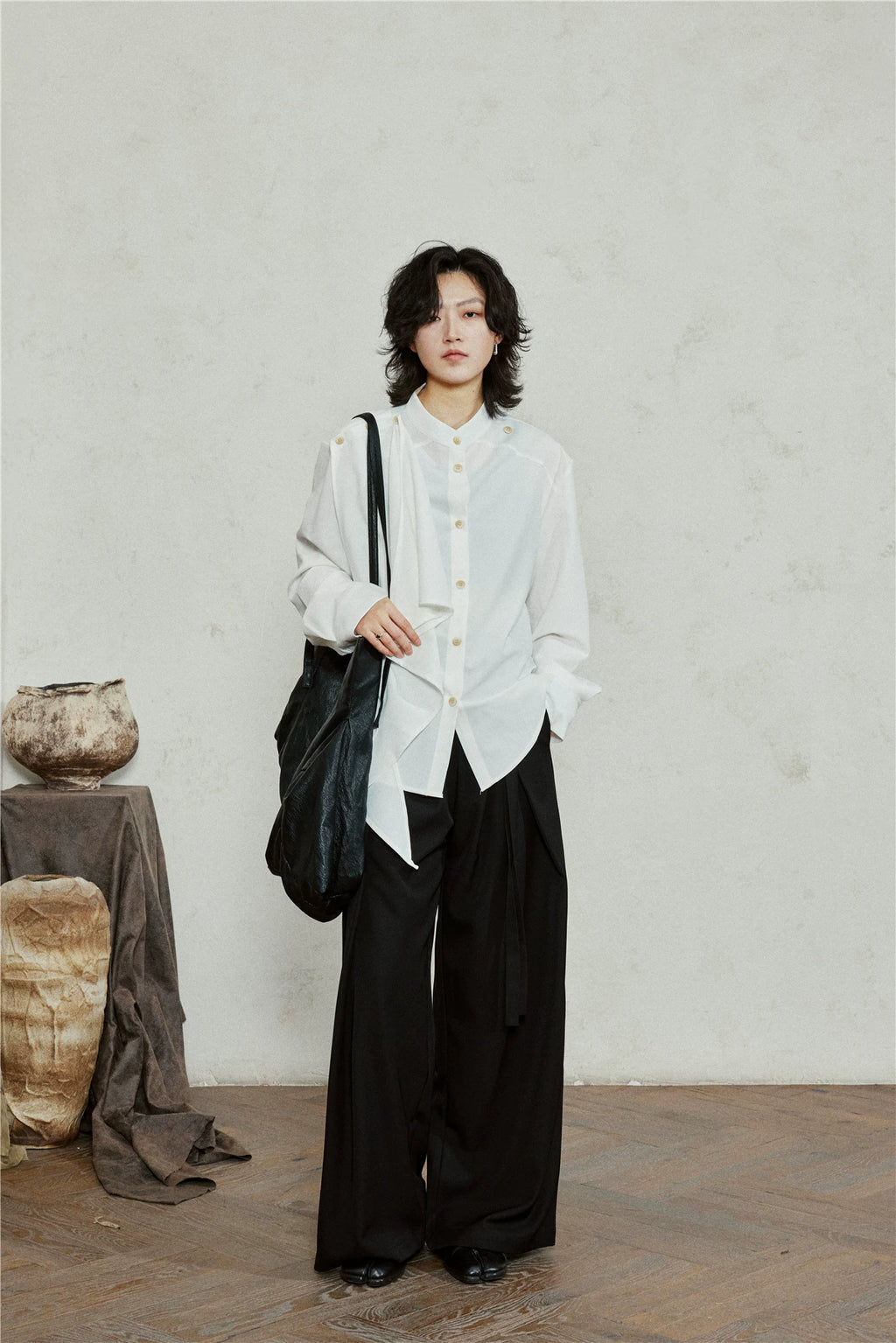 SUNYVONNE Minimalist Double Belt Wide-leg Suit Pants