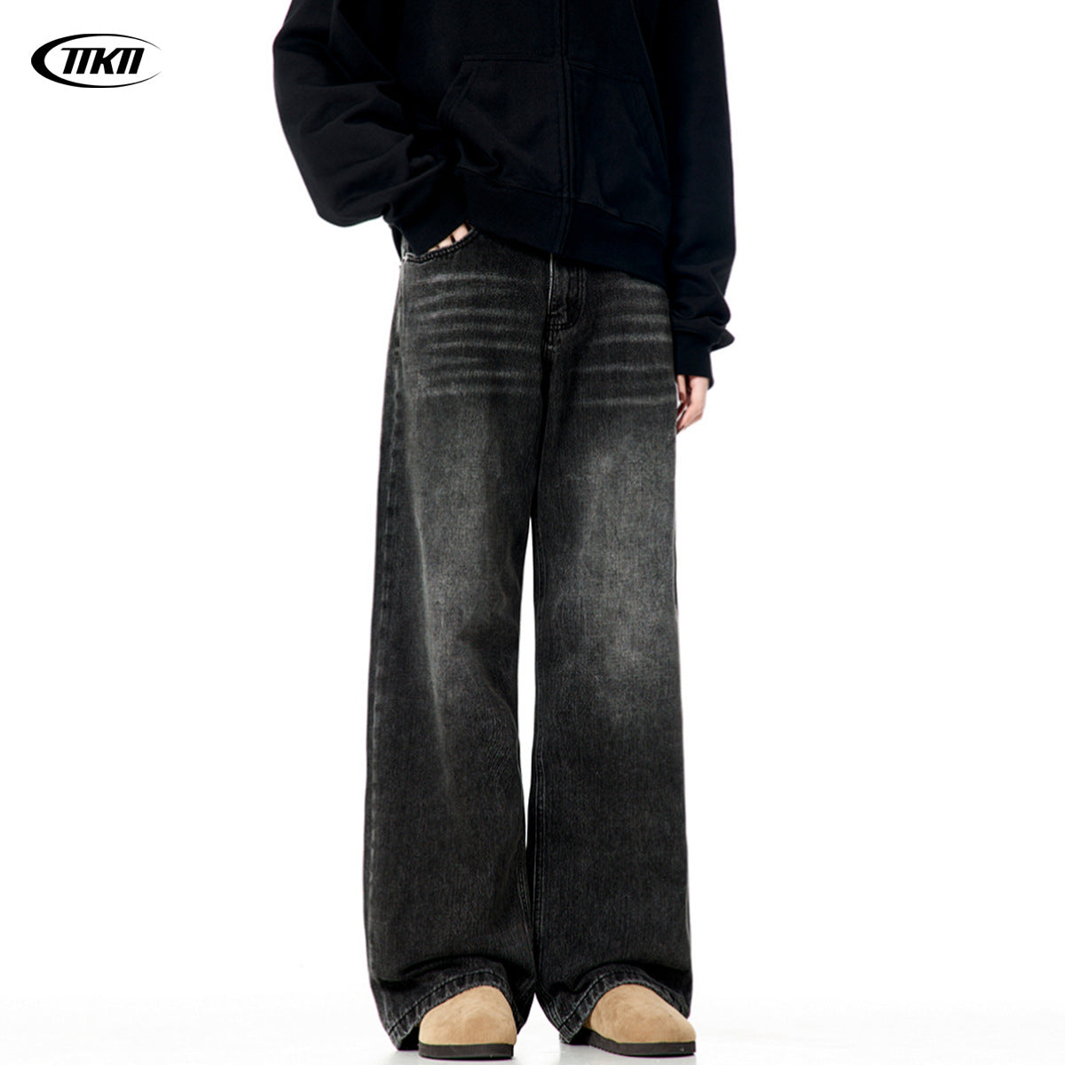 11KN  washed old straight drape Jeans