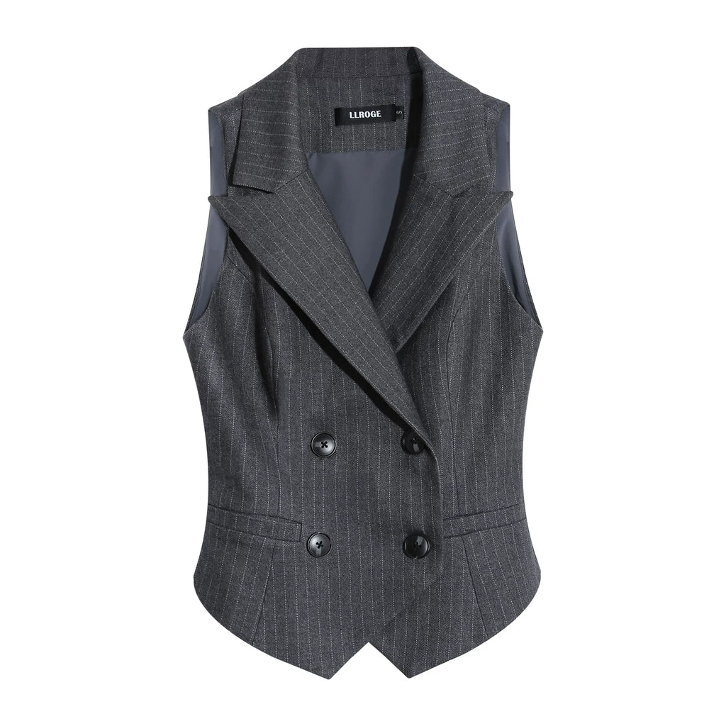 LLROGE Striped Sleeveless Suit Vest Skirt Suit