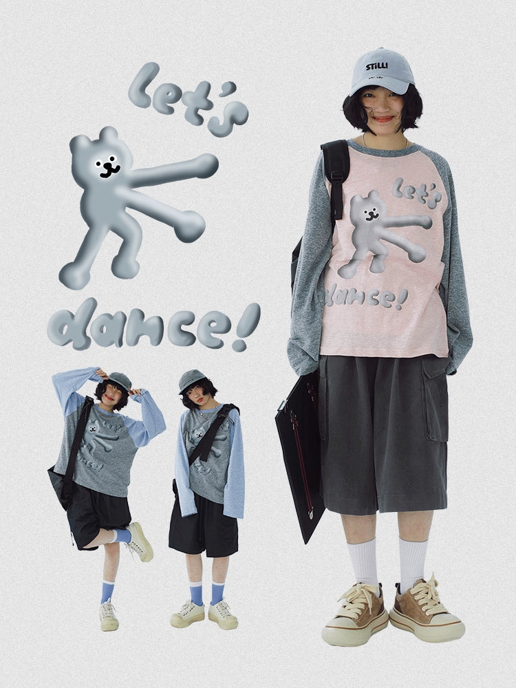 STILLYOU Contrast Color Snow Pattern Three-dimensional Dance Bear Print Pine Long Sleeve