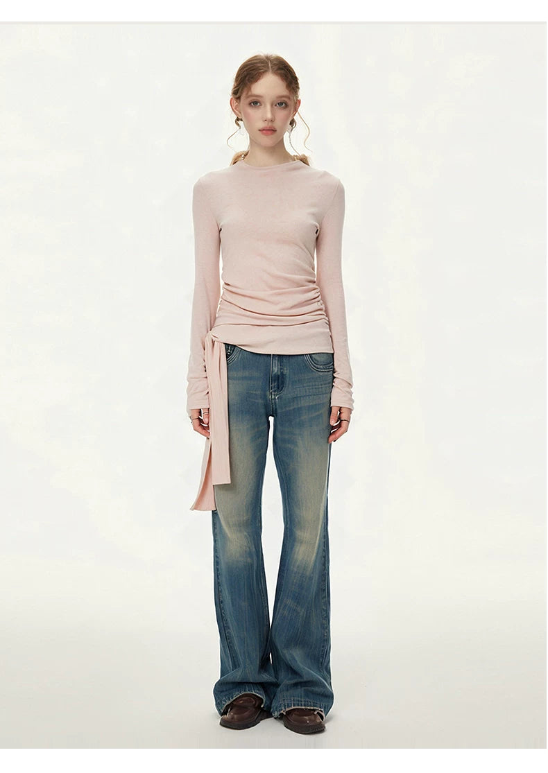 SUREENOUGH Lace-up Pleated Slim Sleeve