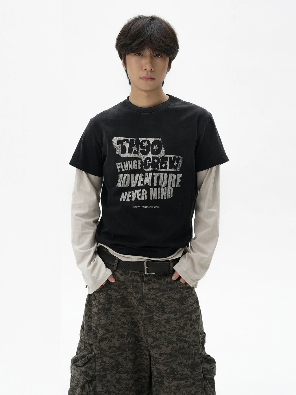 TH90 Splicing Fake Two Pieces Casual Long Sleeves