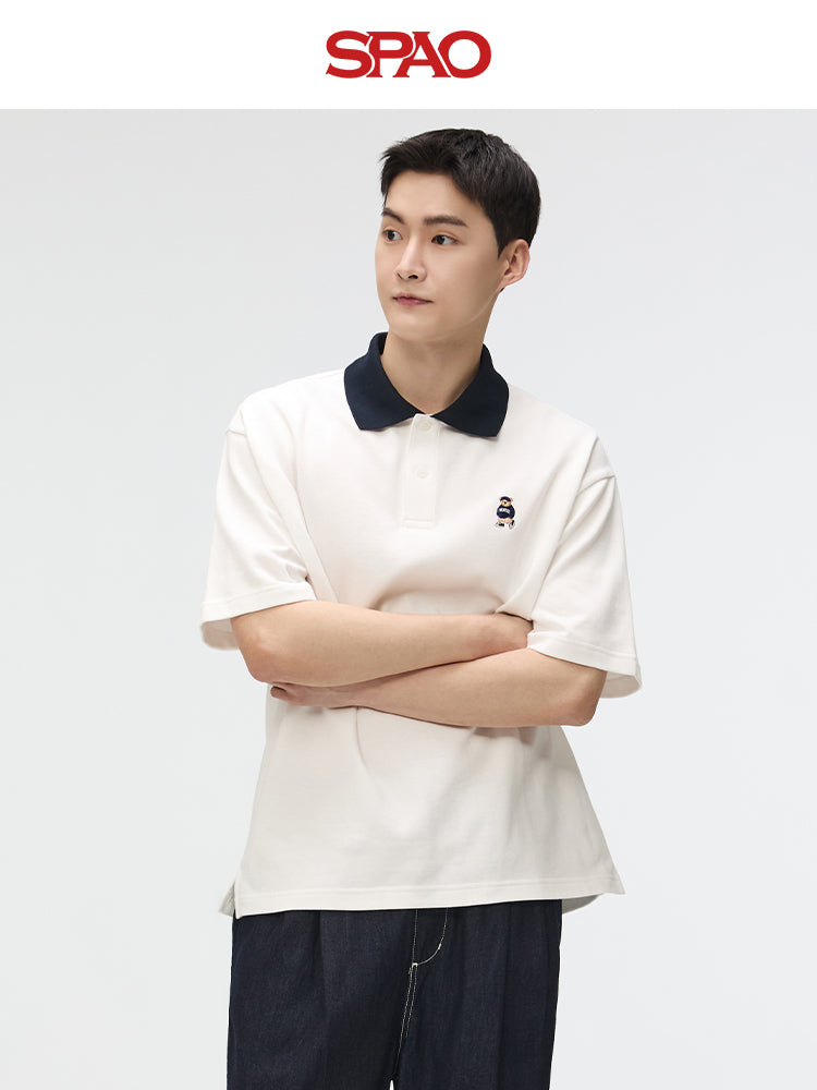 SPAO Korean Style Men's Bear Lapel POLO Shirt SPHWF24C50