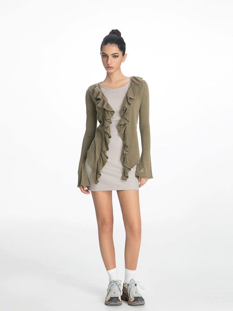 ABMY Ruffle Edge Long-sleeved Knitted Cardigan
