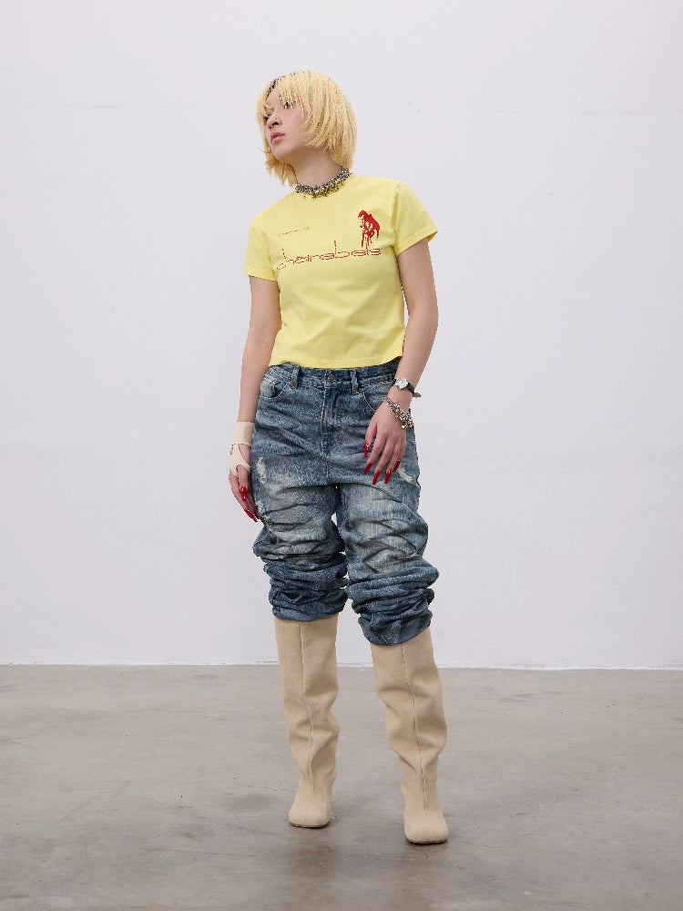 CHAI Horse Mark Printing Bright Slim Tee
