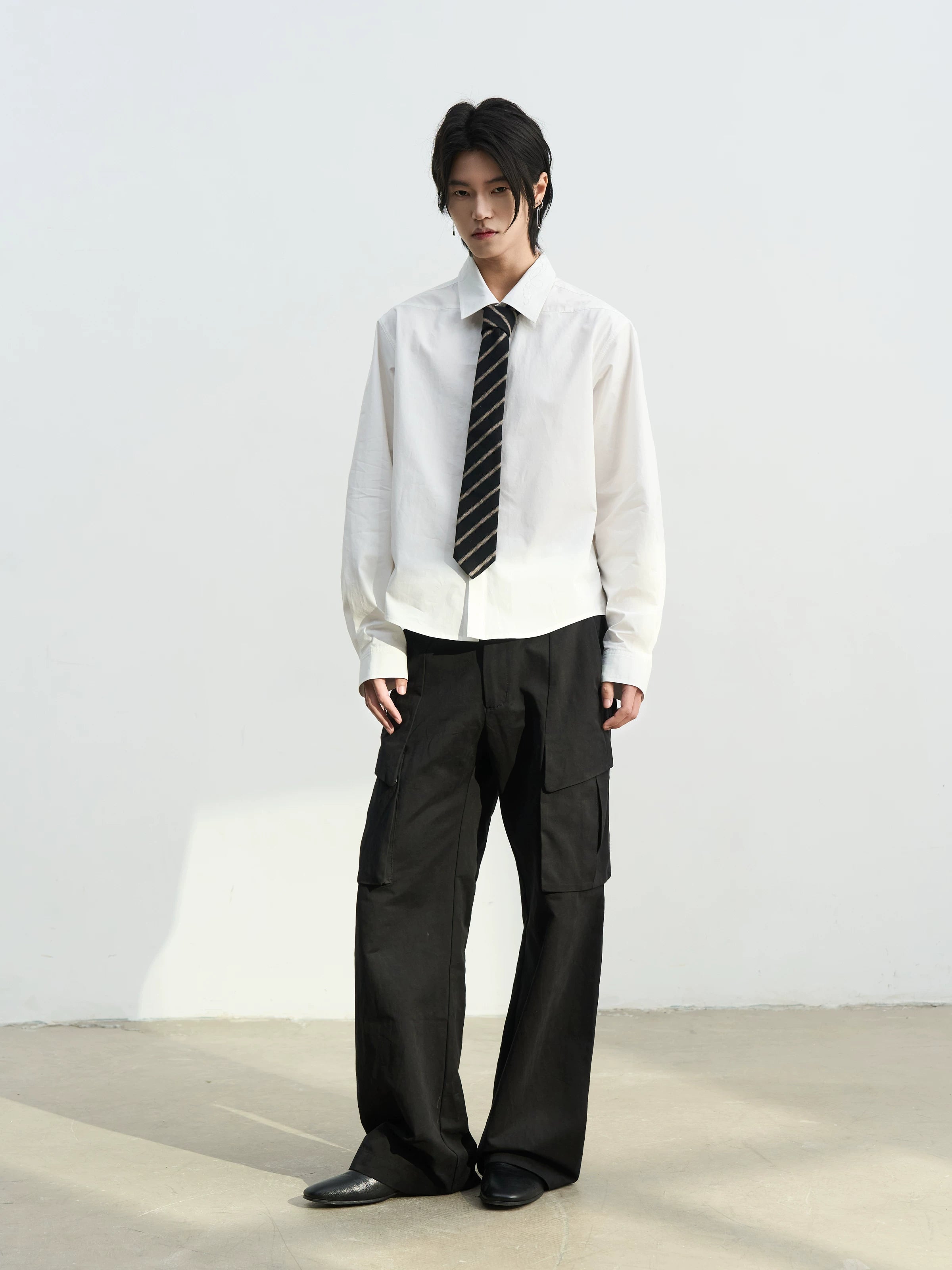 SOUTHFISH Music Note Embroidered Square Collar Shirt