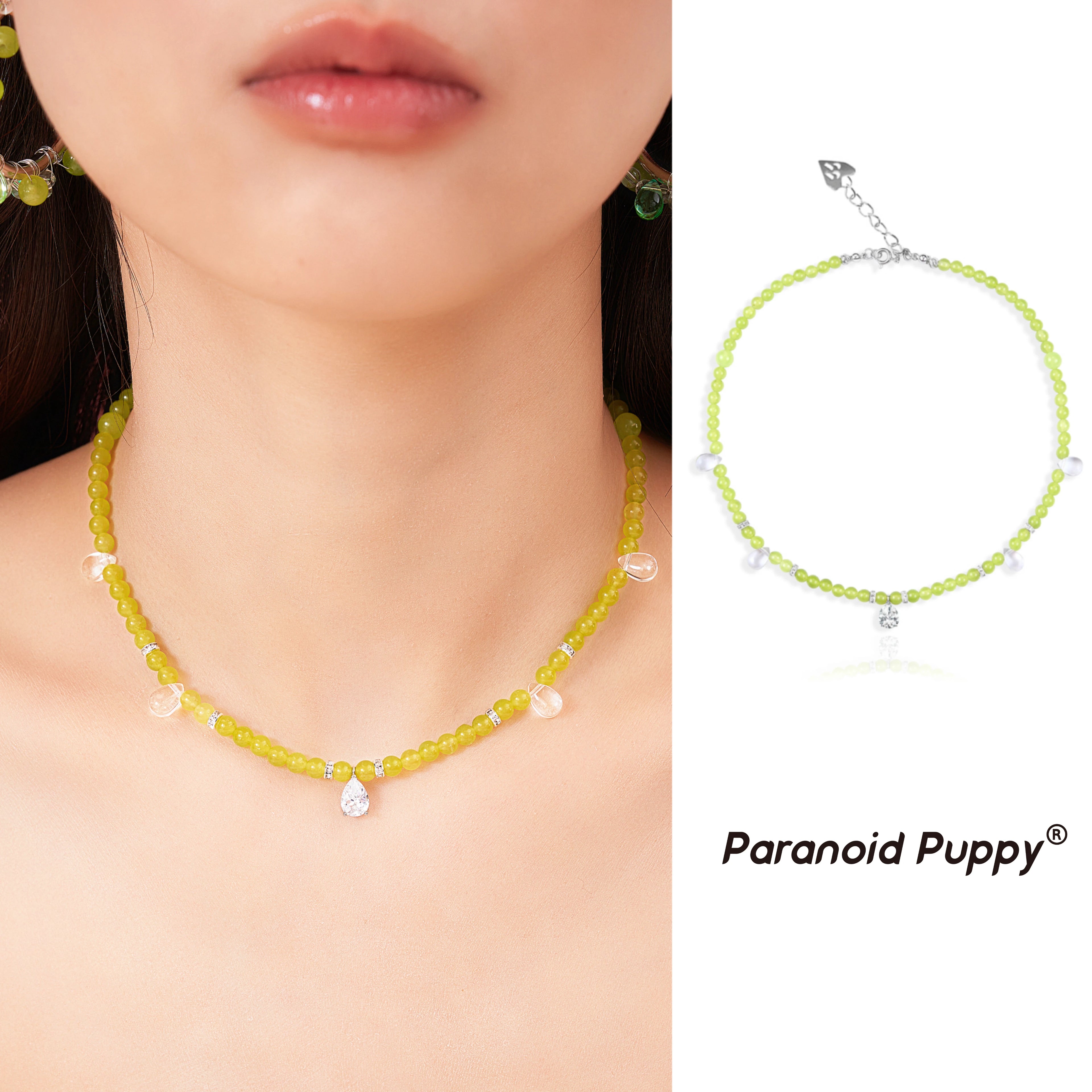 PP Green Apple Crystal Beaded Versatile Clavicle Chain